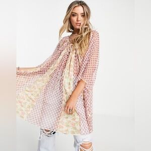 FREE PEOPLE Because I Love You Tunic Mini Dress Sunshine Combo Boho Size XS